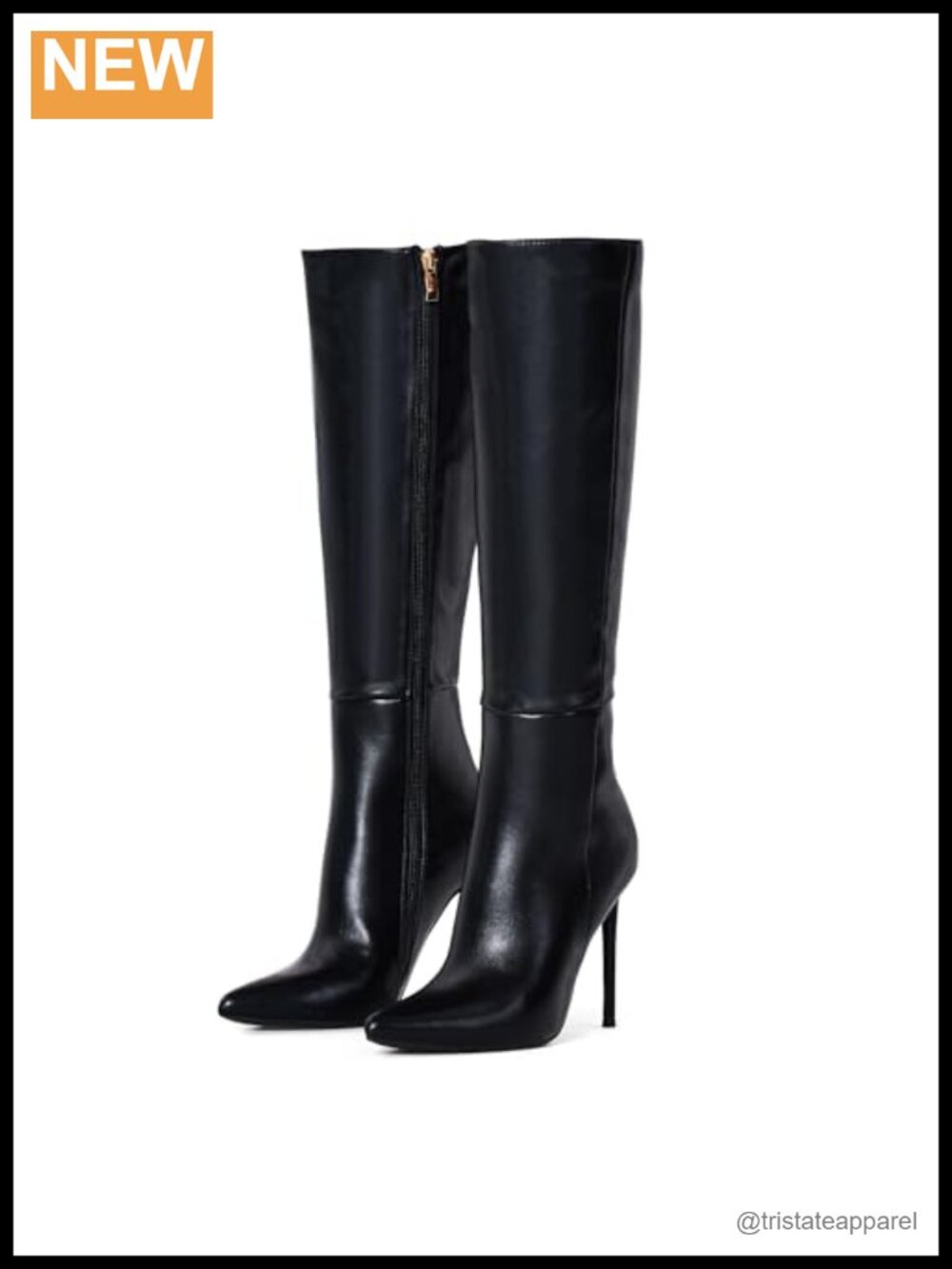 Womens Knee High Stiletto Heel Boots Pointed Toe Faux Leather